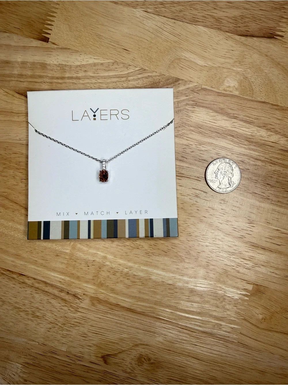 Layers Silver Necklace with Gemstone Pendant NWT
